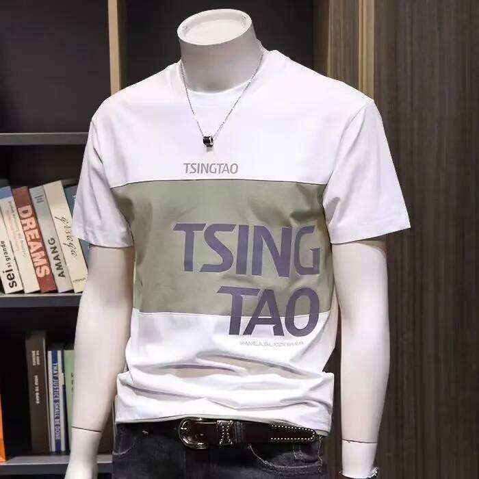 Men's Short Sleeve T-Shirt New Fashion Korean Style Letter Print Color Block Casual Top C260228 - view 4