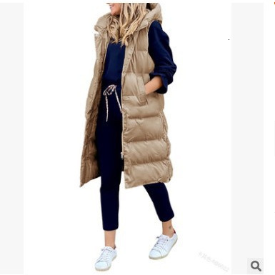 Women Down Coat Jacket Windproof Winter Female Down Jacket Zipper Long Sleeveless Hooded Tight Waist Puffer Coat Winter Vest 250825