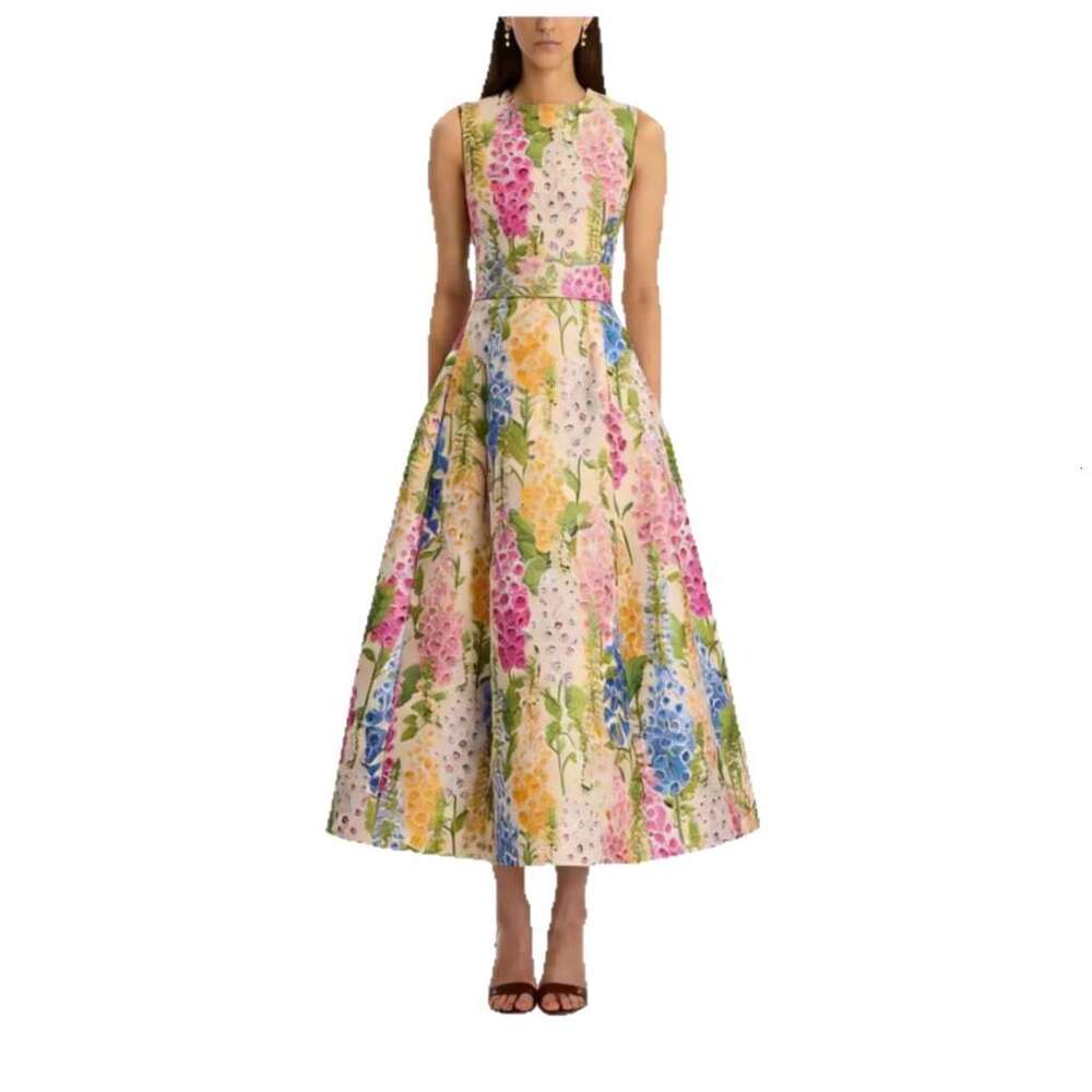 2026 Spring/Summer a2 New Women's European and American Minority Designer Printed Sleeveless Elegant Long Skirt