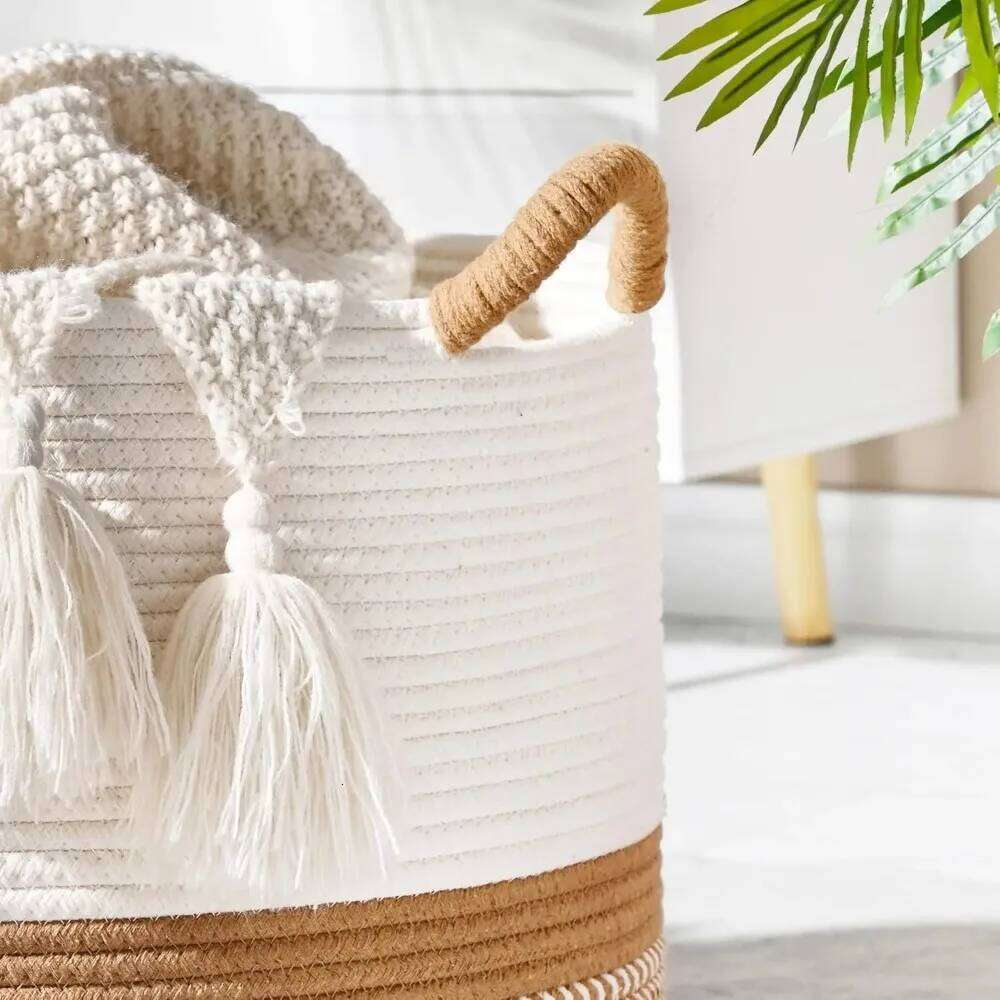 Large Basket,Woven Baskets storage Baby Hamper, Cotton Rope Blanket Basket for Living Room, Laundry 26Y0228