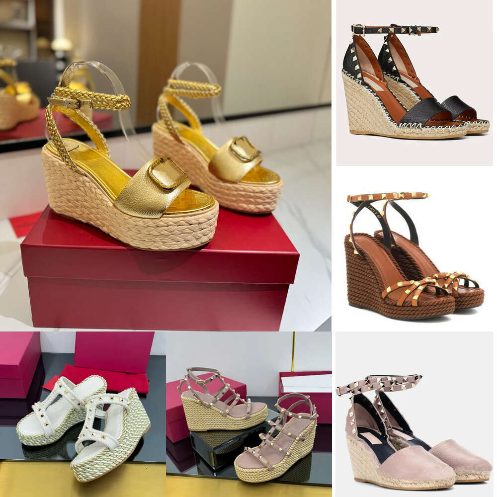 10a Designer shoe Woman Sandal Raffias Straw weave leather Platform slipper Mule Sliders Luxury Gladiator Sandale Summer travel slide Strap rivet Casual wedge shoe