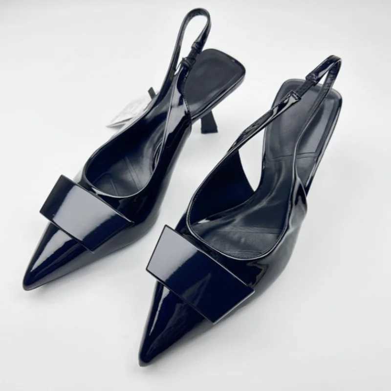 Pointed Toe Women Dress Shoes Black Patent Leather Summer Ladies Slingback Stilettos 2025 New Fashion Ladies High Heeled Sandals K260228