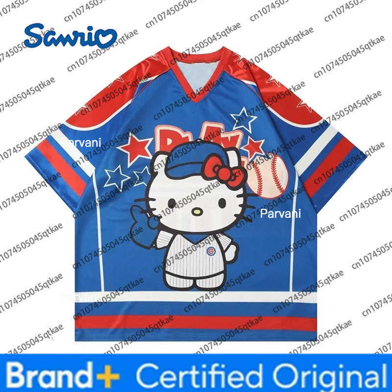 Sanrio 2025 Music Hello Kitty V-neck Football Tshirt Cartoon Sportswear Kid Adult Loose Casual Breathable Sport Streetwear Tee H2602281