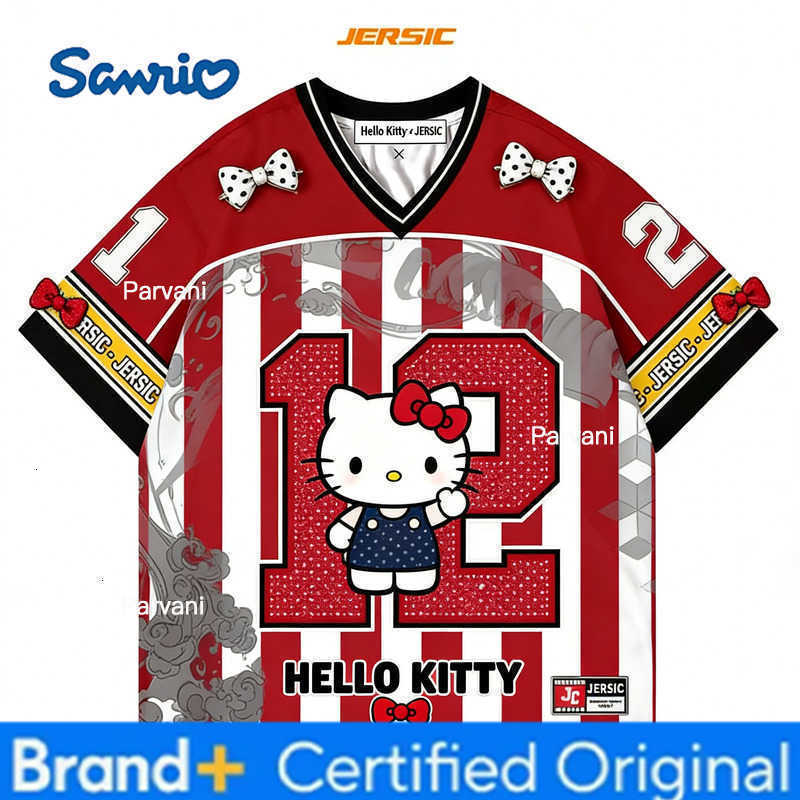 Sanrio Hello Kitty Special Edition Football Jersey Casual Sport Short Sleeve Harajuku Loose Tshirt Streetwear Kids/Adults Tees H260228