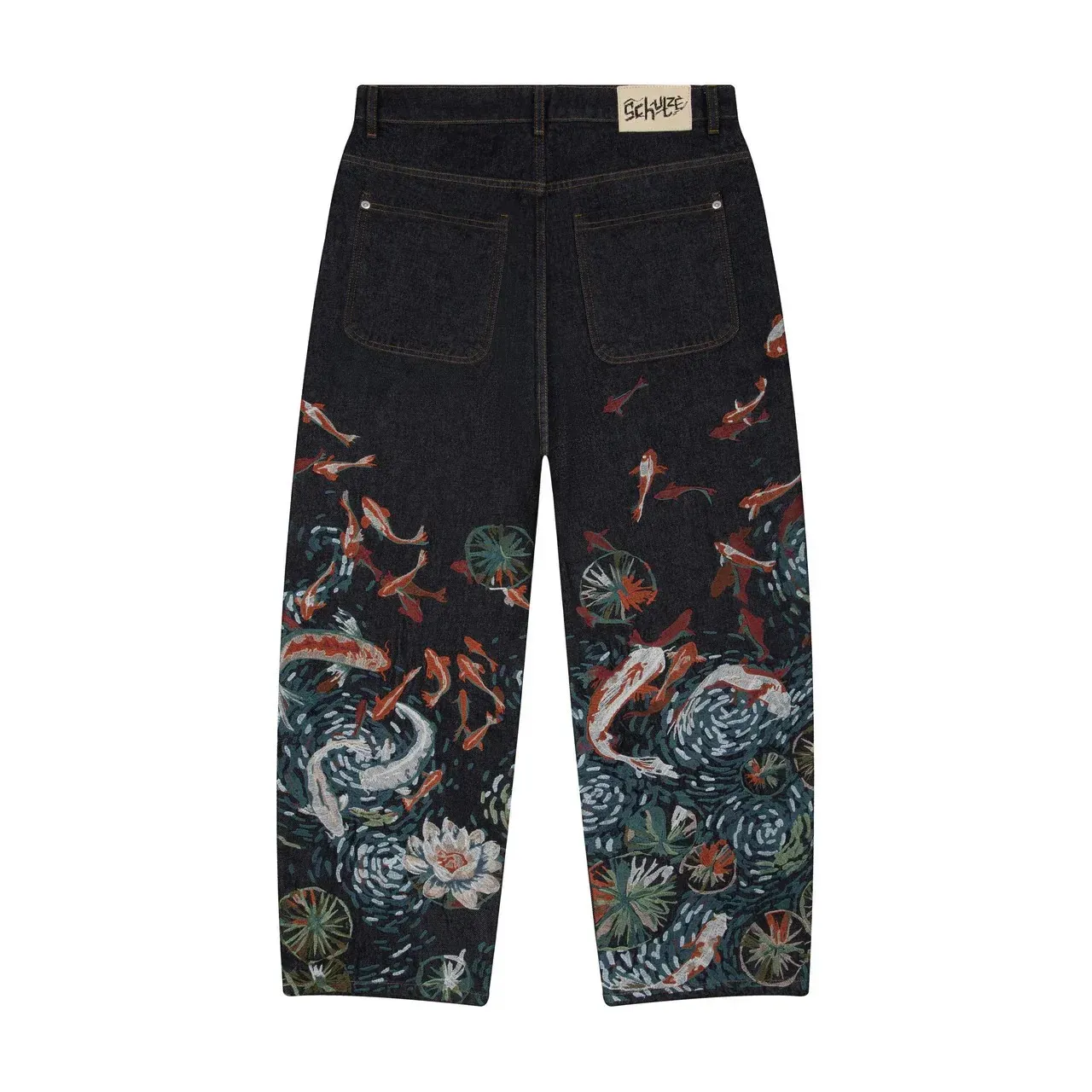 Derschutze Patchwork Cherry Blossom Embroidery Pants Y2k Vintage Baggy Straight Wide Leg Jeans Street Men Clothes