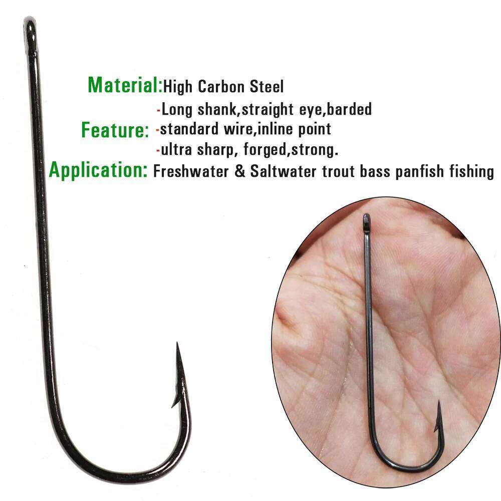 Vtwins 50/100PCS Aberdeen Long Shank Fish Fresh Water Fishing Hooks Streamer Fly Hook Size 10 4 2 2/0 3/0 Z260228
