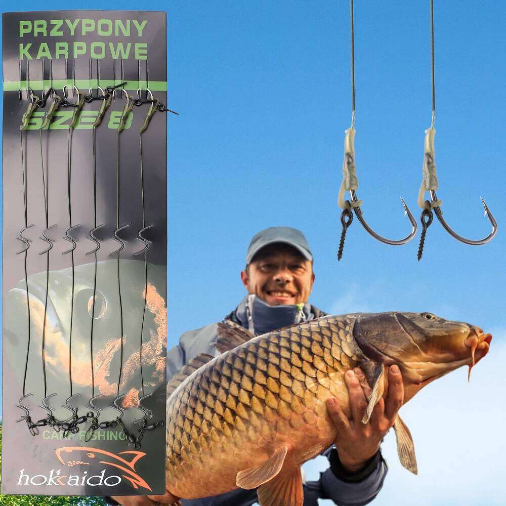 FTK 6PCS Hook With Bait Screw/Ring Swivel Strong Curve Shank Rig For Carp Fishing Accessories Tackle Z260228