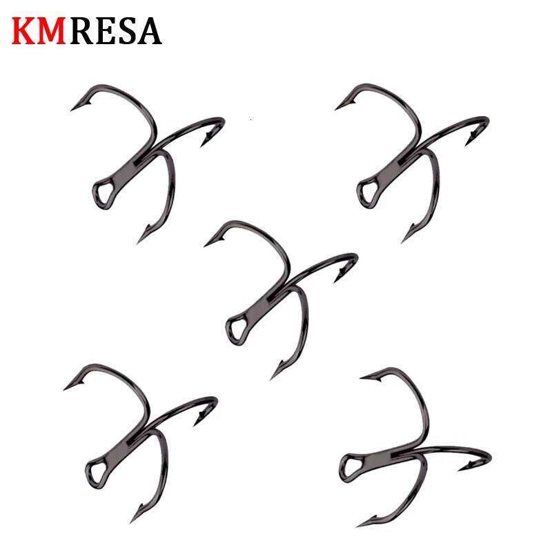 10pcs Hooks High Steel Carbon Material Treble Black Fishing Hook Round Folded Saltwater Bass 4# 6# 8#Tackle Tools Z260228