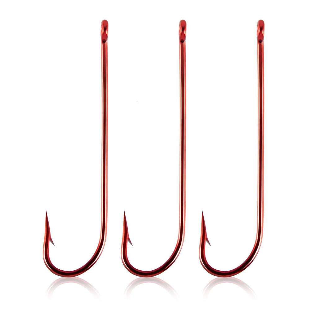 50/100pcs Aberdeen Extra Long Shank Hook Red Fishing Offset Freshwater Live Bait Hooks Catfish Bass Pike Z260228