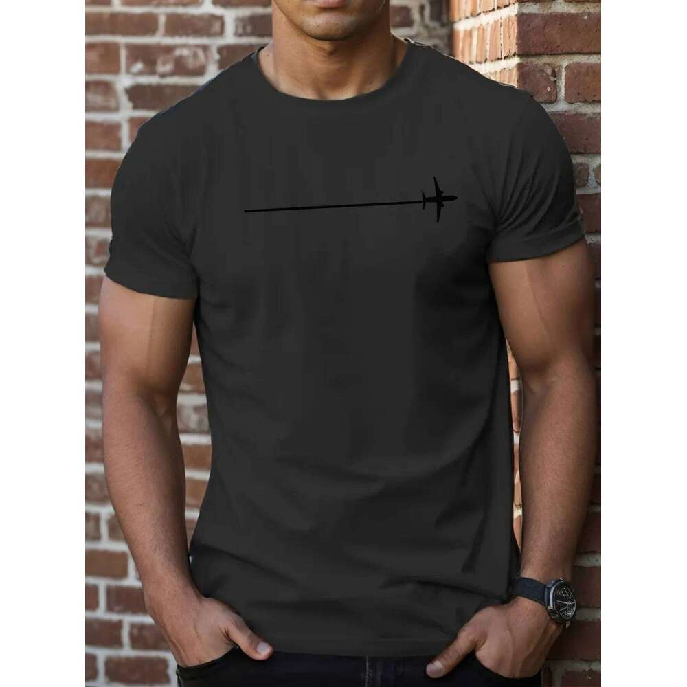 Men's summer 100 pure cotton fashionable casual loose minimalist airplane pattern printed round neck short sleeved T-shirt top C260228 - view 3