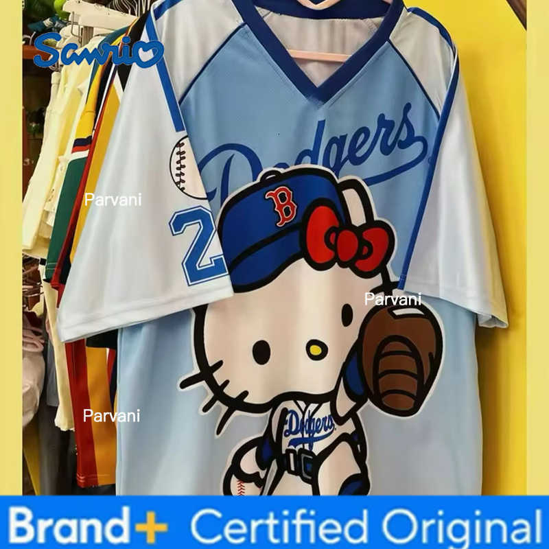 Sanrio Hello Kitty Tshirt Cartoon Sportswear Women Men Girl Boy V-neck Plus Size Casual Lightweight Breathable Streetwear Beach Tops H260228