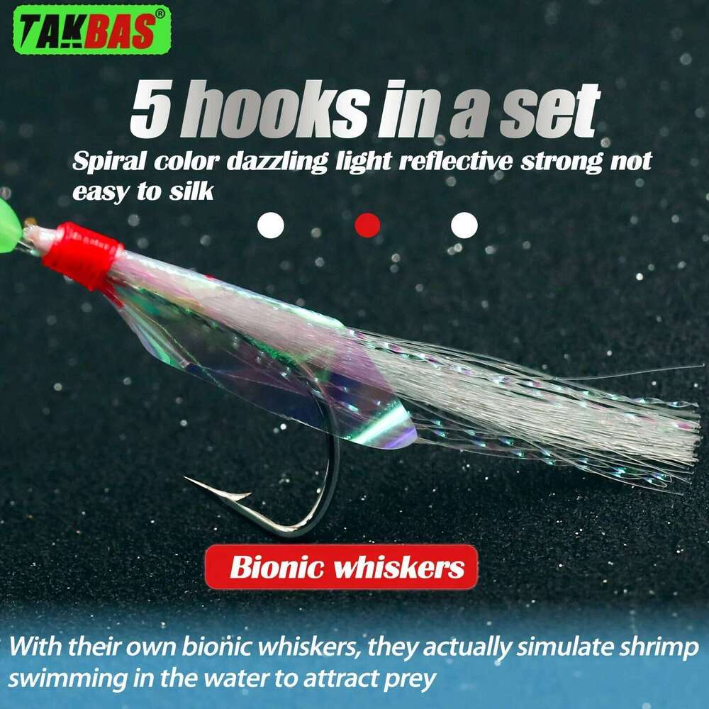 TAKBAS Sabiki Fish Hook, 1/2/4/6 Pack, White, High Carbon Steel, with Glow-in-the-Dark Treble Hooks, for Salmon, Mackerel, Z260228