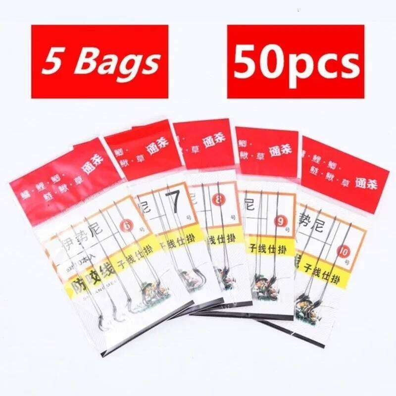 5Pack/50 Tool Tied Good Strong Horse Line Double Pair Hook Fishs Fishing Gear Accessories Sub-line Hooks Z260228