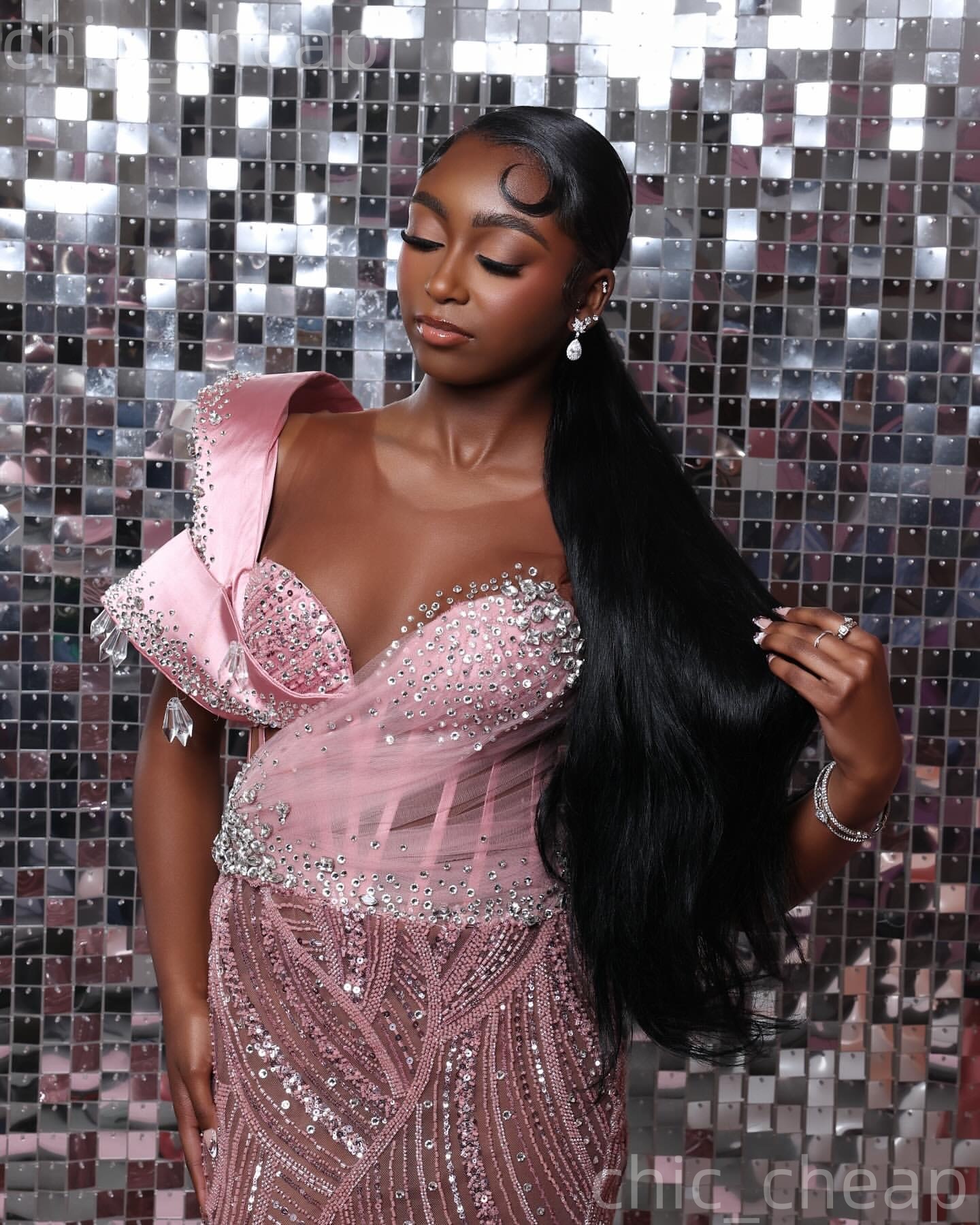 2k26 Pink Prom Dress 2026 Mermaid Beaded Crystals Sheer Neck Sparkly Evening Dresses For Black Women Birthday Party Formal Receiption Gowns Dresses ZJ