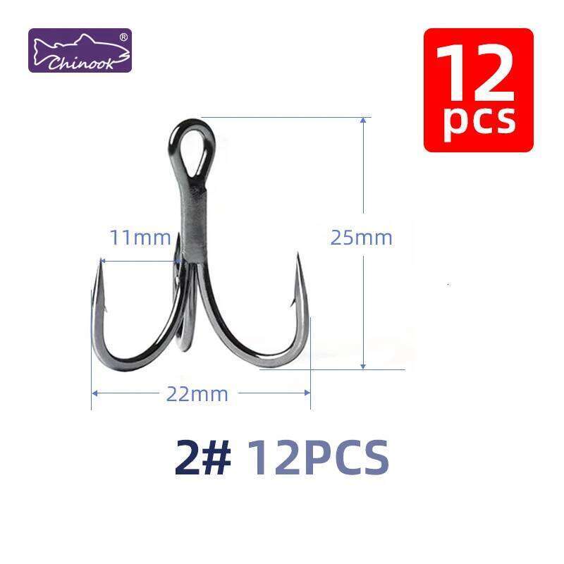 12pcs Chinook Treble 4X Strong High Carbon Steel Sea Fishing Hooks for Hard Lures Freshwater Saltwater Z260228