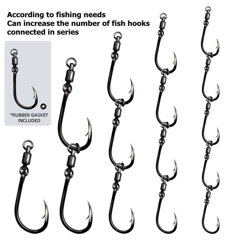 ZYZ 3pcs/Lot With Dual Bearing Swivel 6/0# 7/0# 8/0# Heavy Duty Bait Fishing Black Gang Hooks Free Connectable Z260228