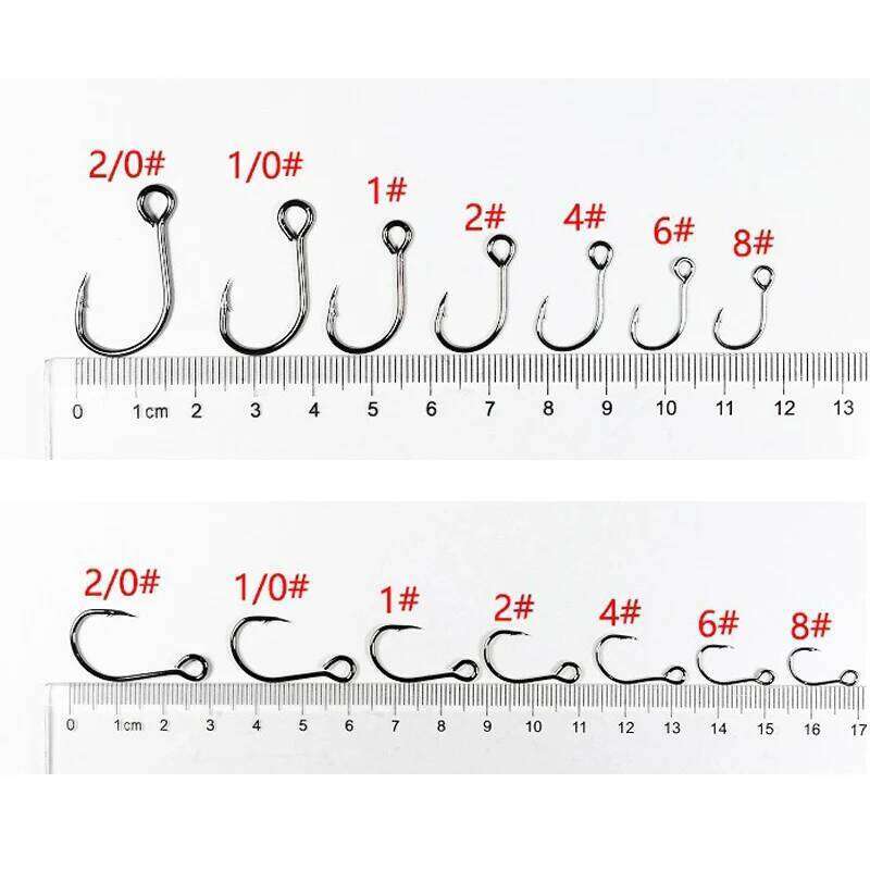 50pcs Size 8#-2/0# for Fishing Lure Replacement Single Fish Bait Inline Hook Big Eye Sharp High Carbon Steel Z260228
