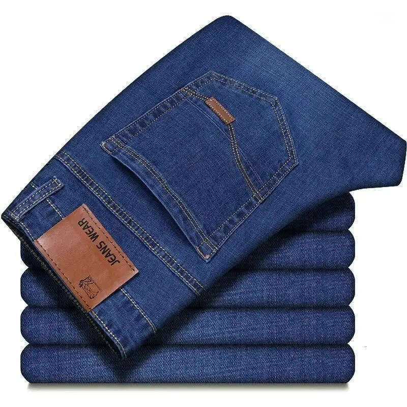 Stretch Straight Business designer Casual Jeans Classic Blue Black Denim Work Trousers Men's Clothing - view 4