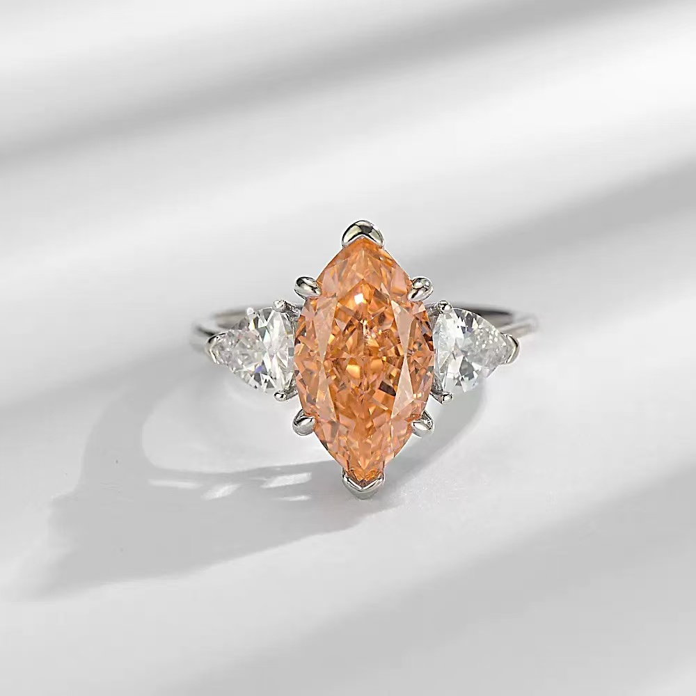 Tianyu Gems 8x10mm Cushion Cut Champagne Moissanite Ring Women 18K 14K 10K Rose Gold Three Stone Ring Wedding Engagement Jewelry