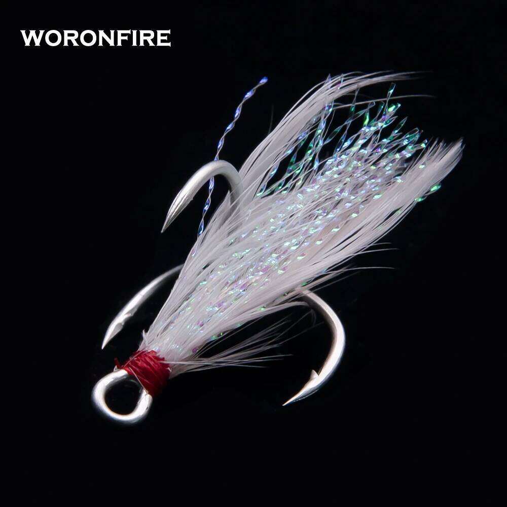 10pcs/lot Treble Hook With Feathers 1# 2# 4# 6# 8# 10# 12# Strong Pull Round Folded Triple Fishing Hooks Owner Z260228