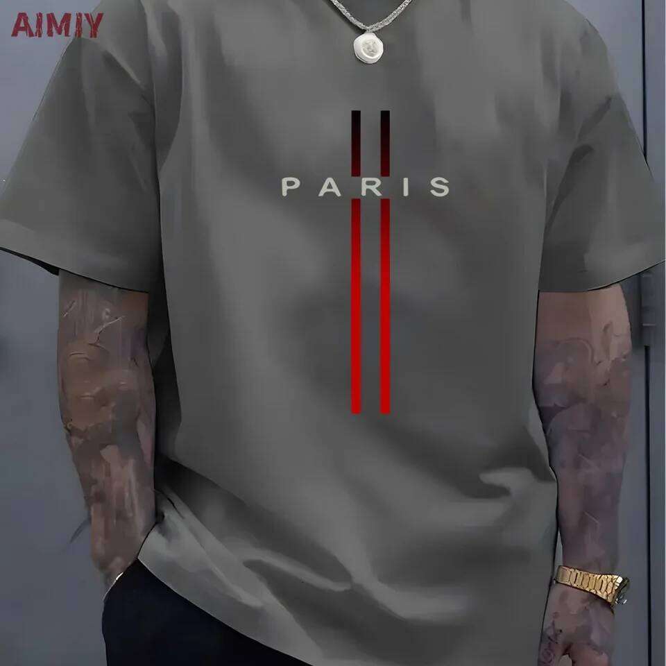 Summer Men's Top Casual Loose Fit Oversized T-shirt PARI Letter Pattern Printed Round Neck Short Sleeved Homme Vtement C260228 - view 7