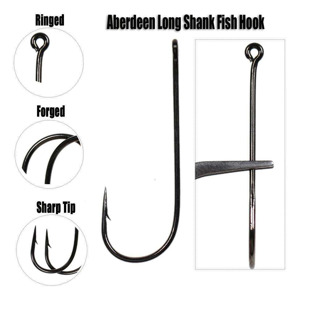 Wifreo 50PCS Aberdeen Long Shank Fish Ringed Eye Bass Trout FreshWater Sea Fishing Hooks Sabiki Rig Streamer Fly Hook Z260228