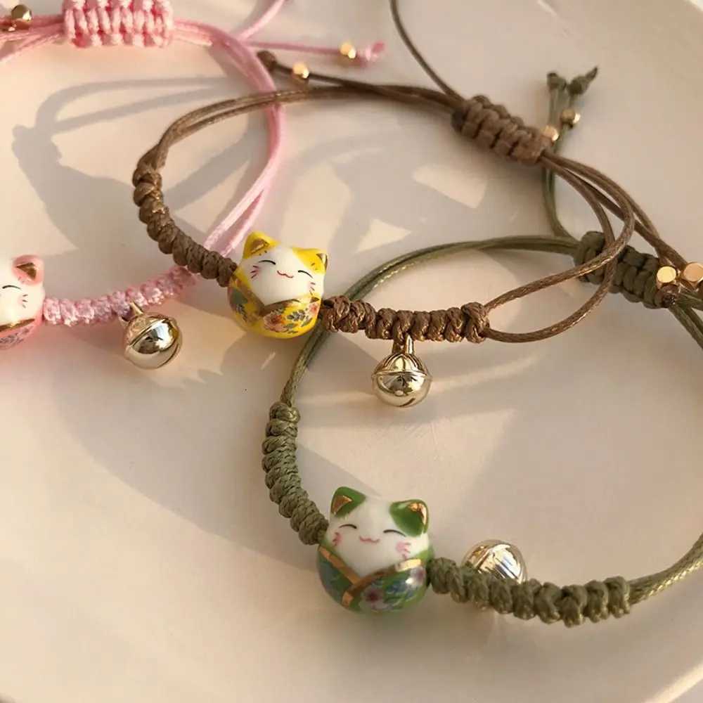 Cat Pendant Gifts Cute Handmade Lovers Red Braided Rope Chinese Style Jewelry Maneki Neko Bracelet Women Hand Ring H260228