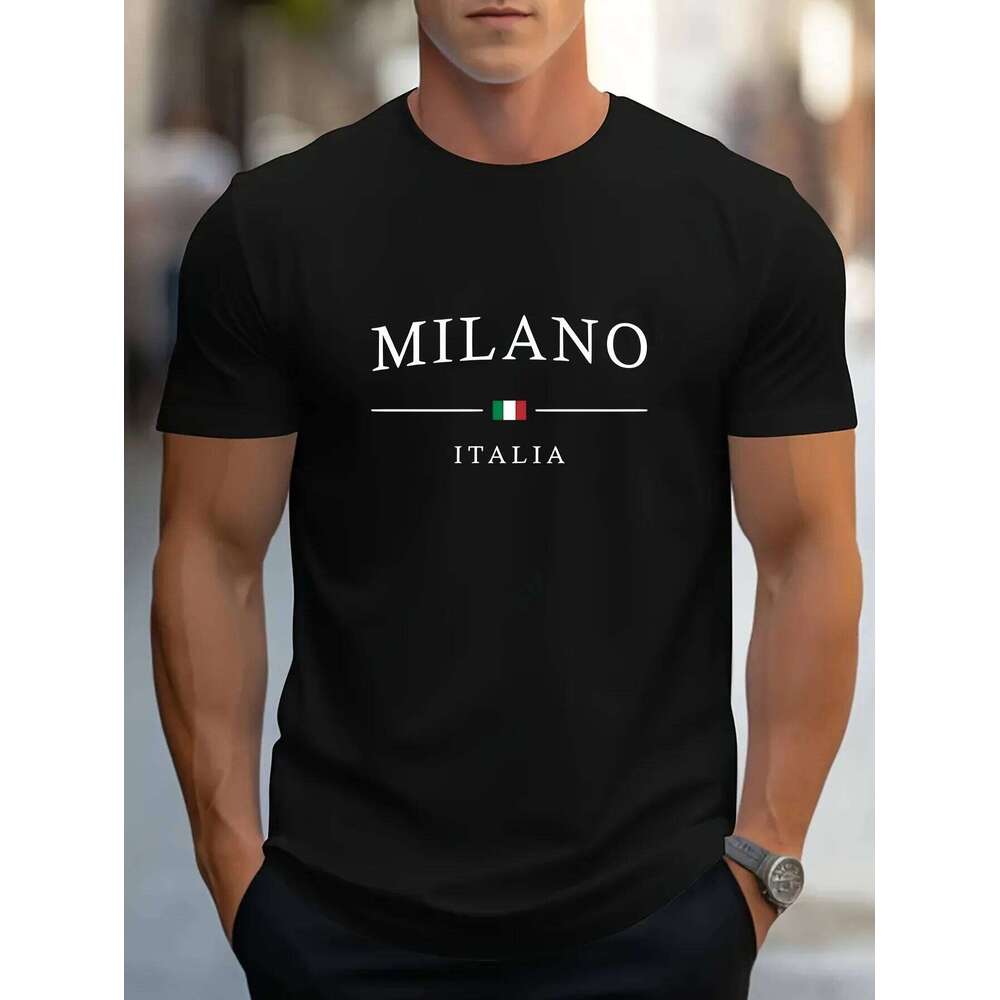 Men's Summer 100% Cotton Fashion MILANO Letter Printed Loose Large Casual Comfortable Round Neck Short Sleeve T-shirt Top C260228 - view 4