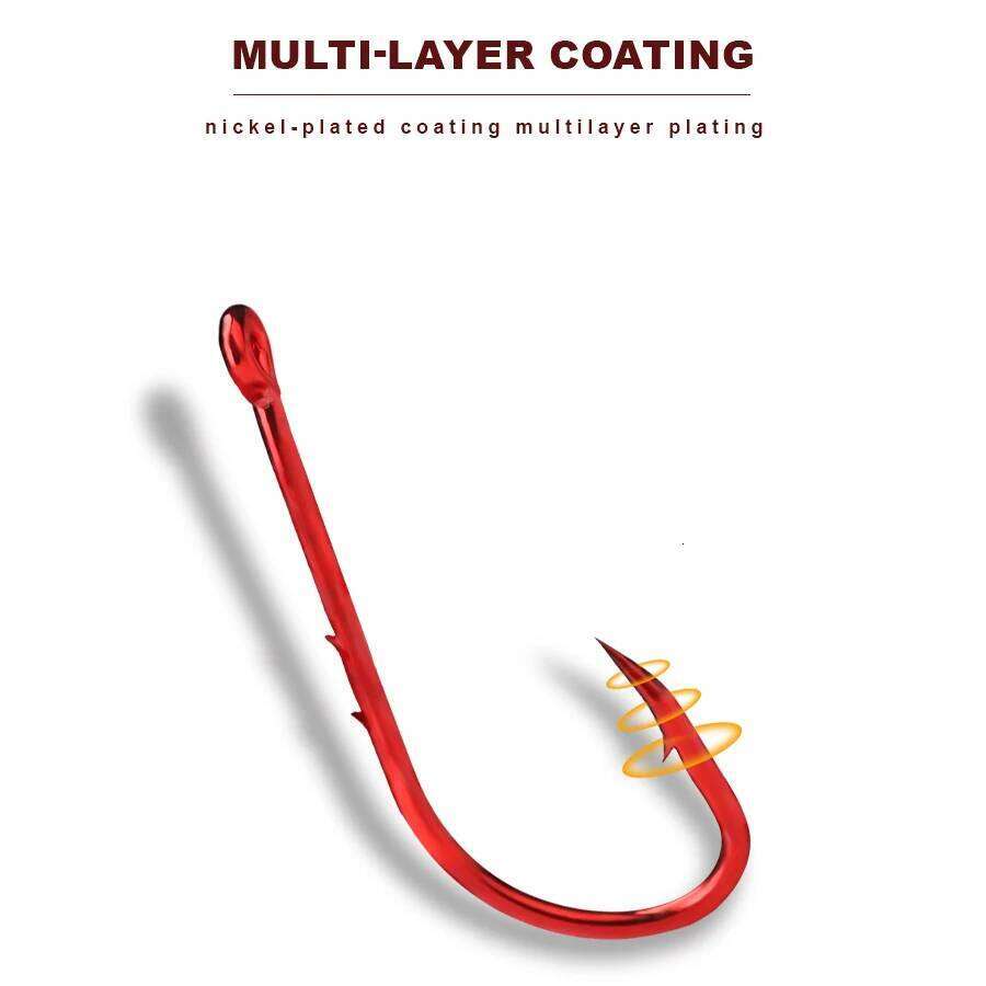 FTK Red Barbed High Carbon Steel Double Back Spiny Long Handle Fish Hook Fishing Accessories Tool Tackle Z260228