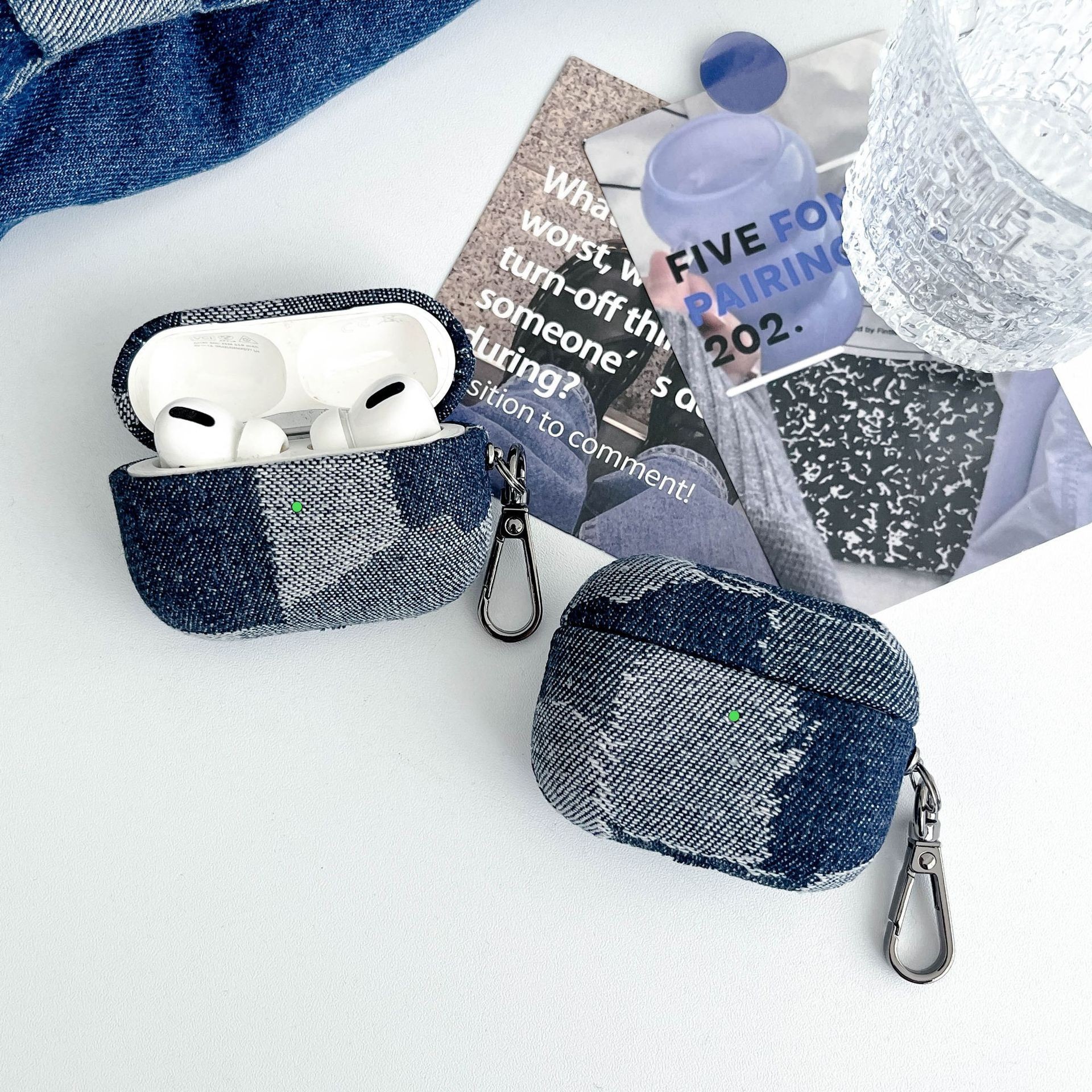 Suitable for AirPods Pro 2/3, Real Denim Fabric Earphone Case, Protective Cover for 1/2/3/4 Gen