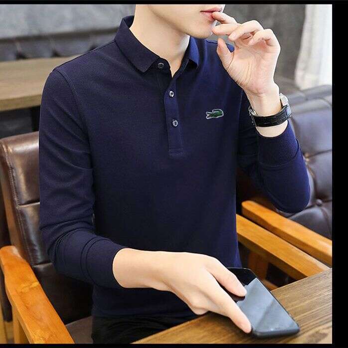 Noble Crocodile Spring and Autumn Embroidered designer handbag Men's Outerwear Long Sleeve Polo Shirt Slim Fit Plus Size LANTI KAST Striped New C