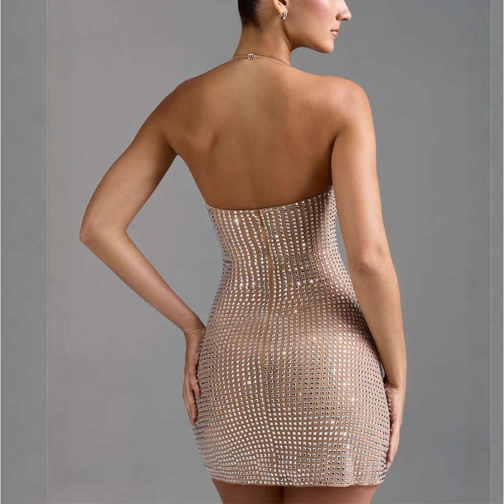 2026 Summer New Sexy Women's Strap Skirt Shining Water Diamond Slimming Goddess Party a2 Short Skirt