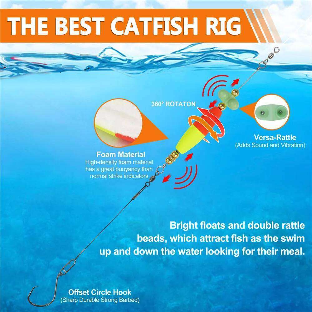 2pcs Catfish with Peg Float Rattle Catfishing Tackle With 8/0 Offset Circle hooks Santee Rig Fishing Equipment Z260228