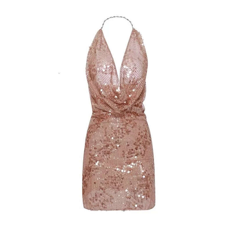 2026 new sexy pure desire style suspender, deep V-neck, A1 sleeveless waist, tight fitting sequin party dress