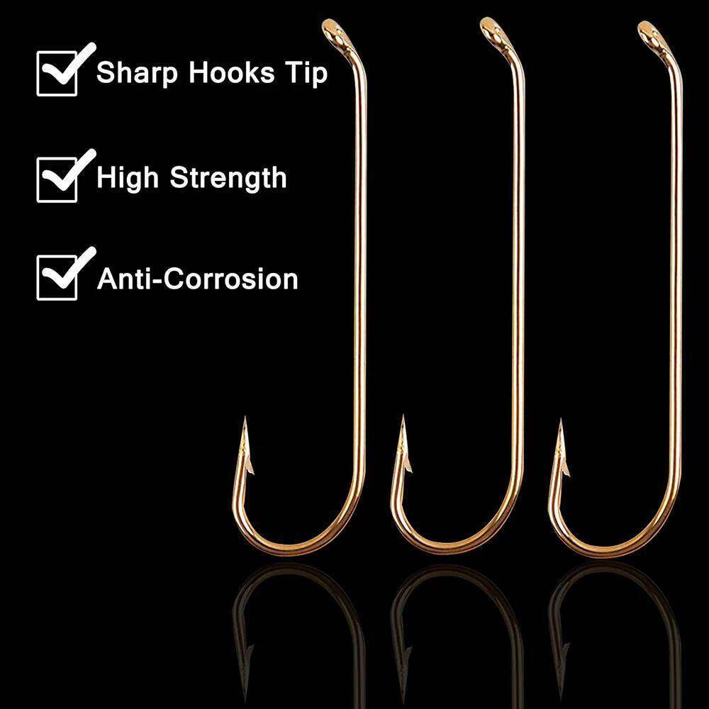 200Pcs Gold Tying Aberdeen Long Shank Dry Wet Nymph Streamer Fly Fishing Hooks Jig Flies hooks Z260228