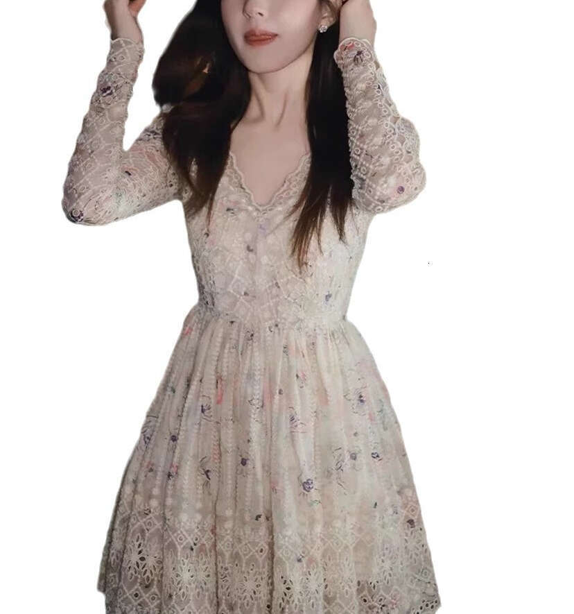 2026 Spring/Summer Celebrity Same Style Cotton Embroidered Hollow Print Sweet and Gentle Girl a3 Love Dress