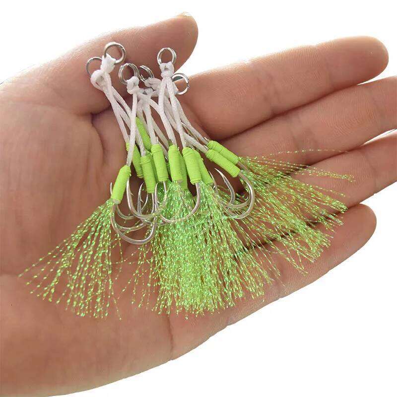 5pcs / Bag Szie 10 To 20 Luminous High-carbon Steel Slow Jigging Assist Double Fishing Hooks For Salt Water Z260228