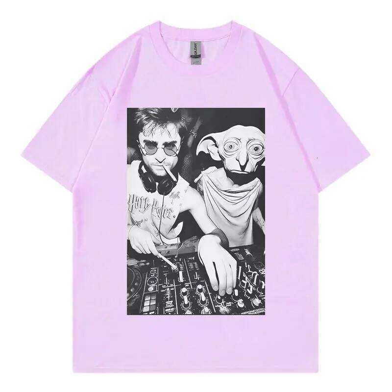 With Dobby The House Elf DJ Smoking Funny Meme T Shirt Gothic Vintage Short Sleeve T-shirt Unisex Fashion Casual Loose T-shirts C260228 - view 5