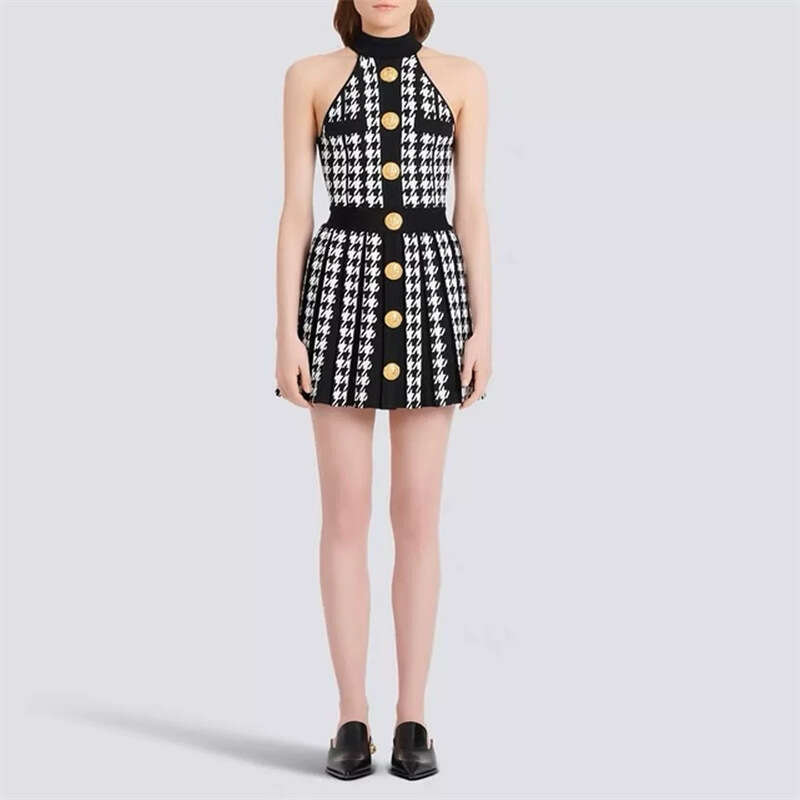 2026 Summer Top A1 100 Fashion Celebrities in Europe and America Same Style Strap Collar Sleeveless Knitted Dress Umbrella Skirt