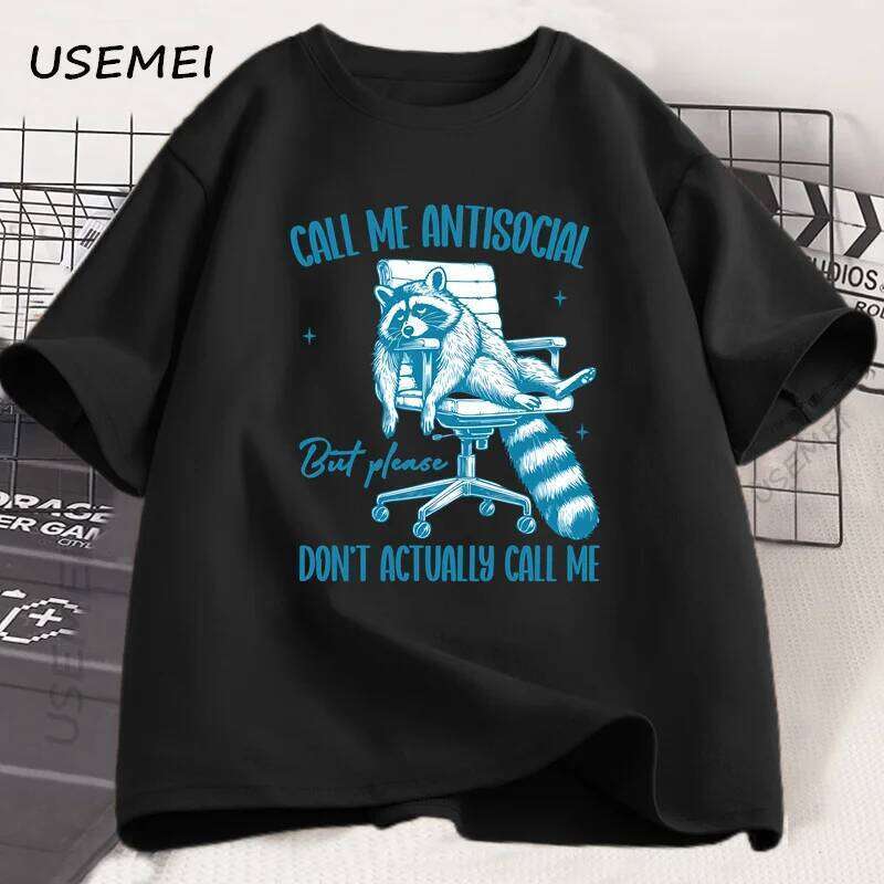 Please Don't Actually Call Me T-shirt for Men Women Funny Cotton Short Sleeve Raccoon Printed Tshirt Summer Men's Clothing C260228 - view 4