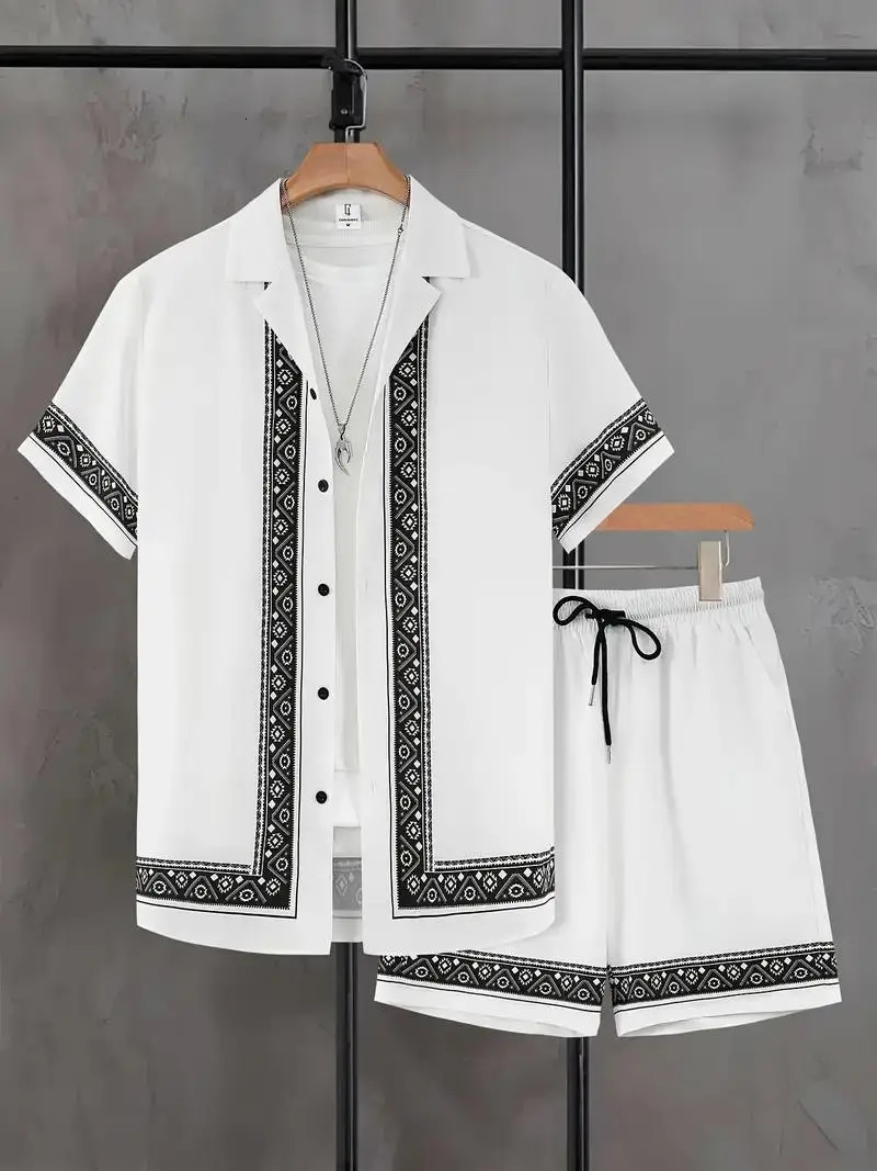 Summer Mens Shirt Set 3D Printed Casual Loose Vintage T-shirt And Shorts Set Beach Vacation Comfort Hawaiian Shirt 2 Pieces 260227
