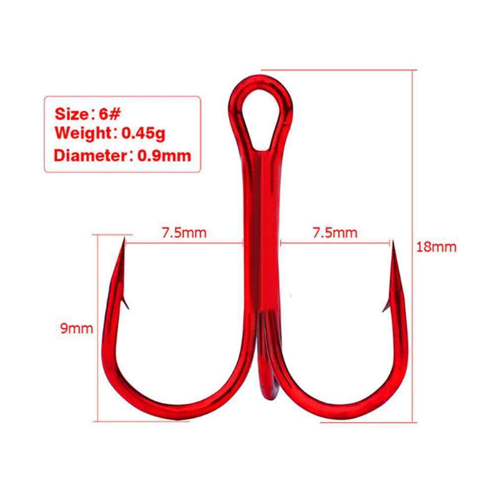 10PCS Black/Red Sharpened Treble Hooks Fish Fishing Tackle Tools Accessories Z260228