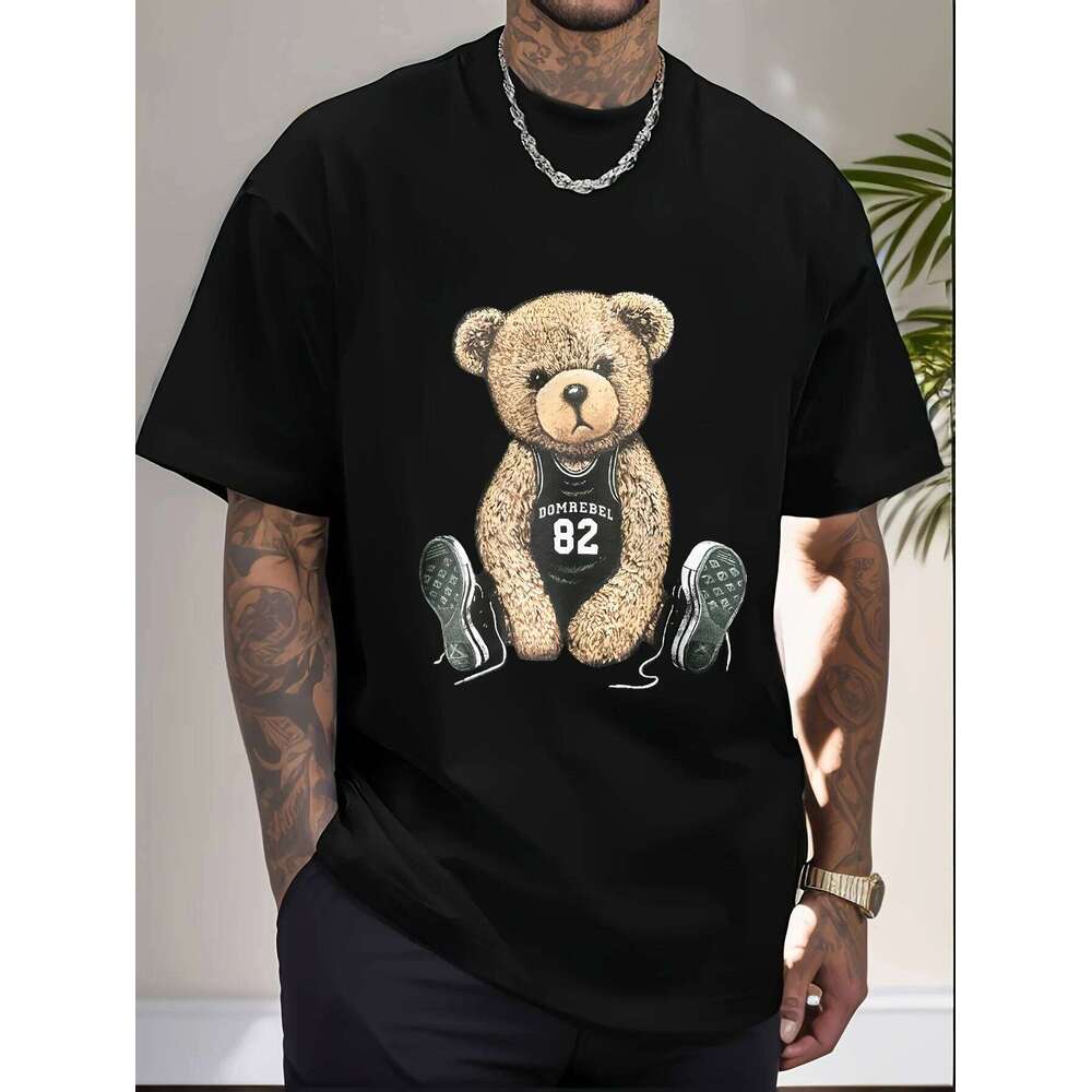 Men's Summer Fashion Fun Basketball Bear Print Comfortable Breathable Round Neck T-shirt Outdoor Casual Top C260228 - view 7