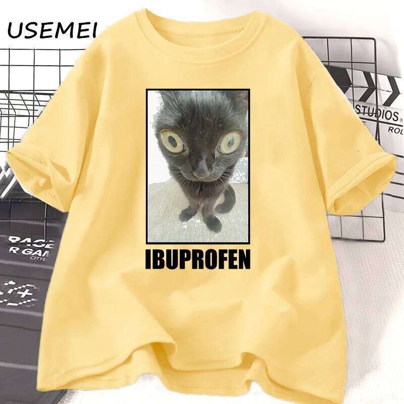 Funny Cat Ibuprofen Graphic T Shirts Men Women Cotton Tee Clothing Creativity Short Sleeve Fashion Casual Loose Tops Streetwear C260228 - view 4