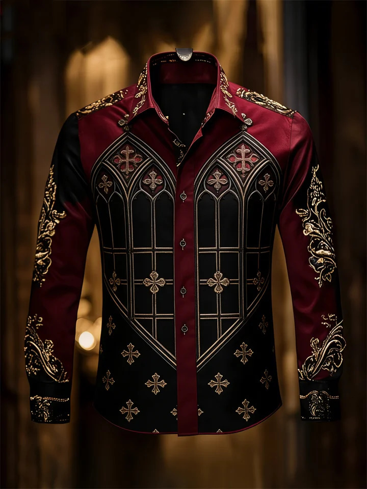 mens 10 color 3D cross printed shirt with high-quality patterns casual and fashionable long sleeved lapel shirt 260227 - view 4