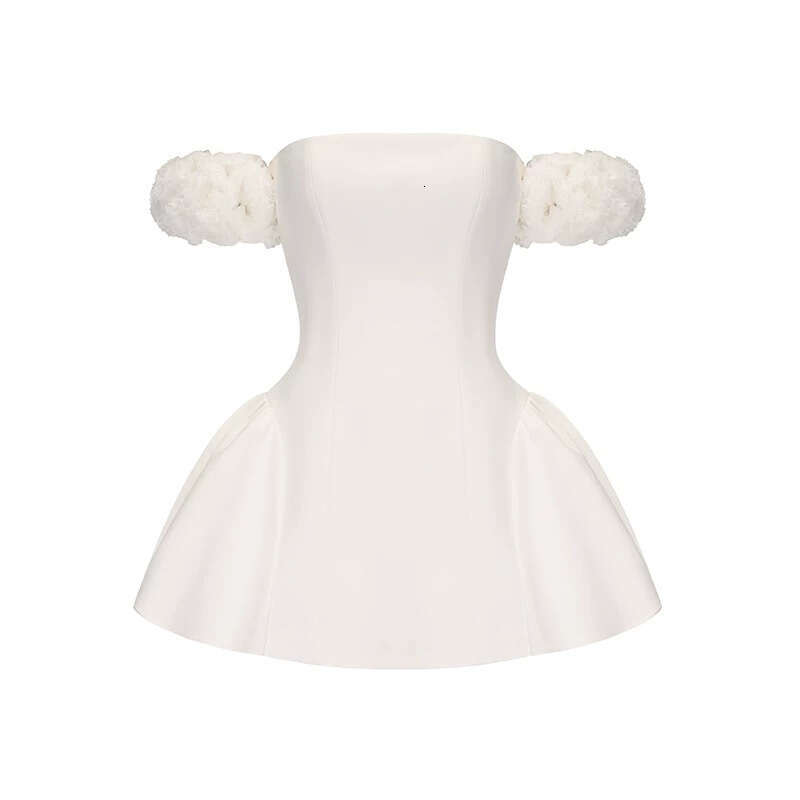 2026 Spring/Summer New Socialite Sexy Shoulderless Floral Short Sleeves with A1 Puffy Waist Mini Skirt for Women