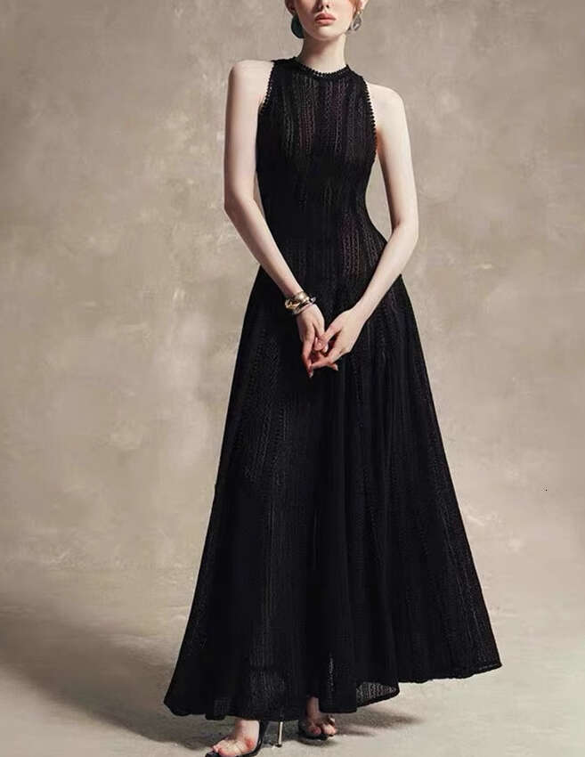 2026 summer niche a3 design high waisted goddess style sleeveless solid color elastic slim fit long skirt with a wide hem