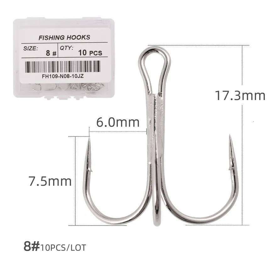 10PCS/box White Sharpened Treble Hooks Fish Fishing Tackle Tools Accessories Z260228