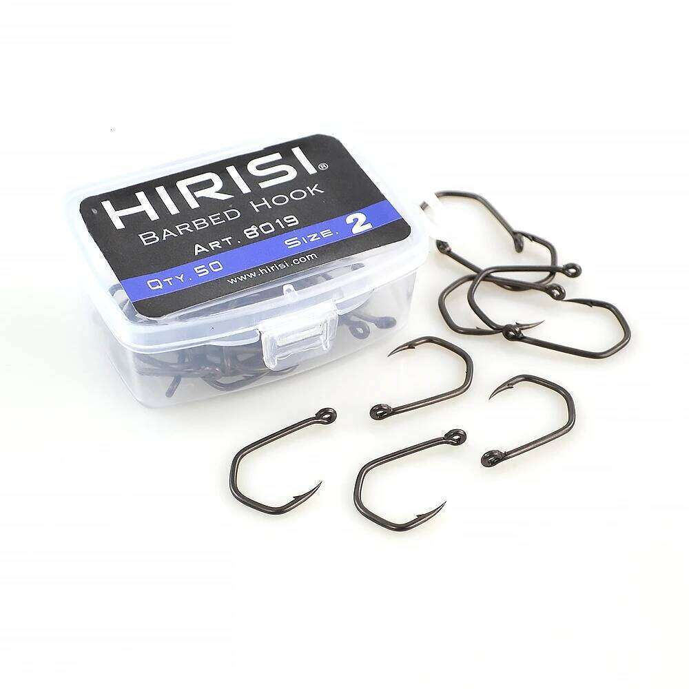 Hirisi 50pcs Carp Fishing Barbed Pinpoint Claw PTFE Coating High Carbon Stainless Steel Eyed Fish Hooks 8019 Z260228