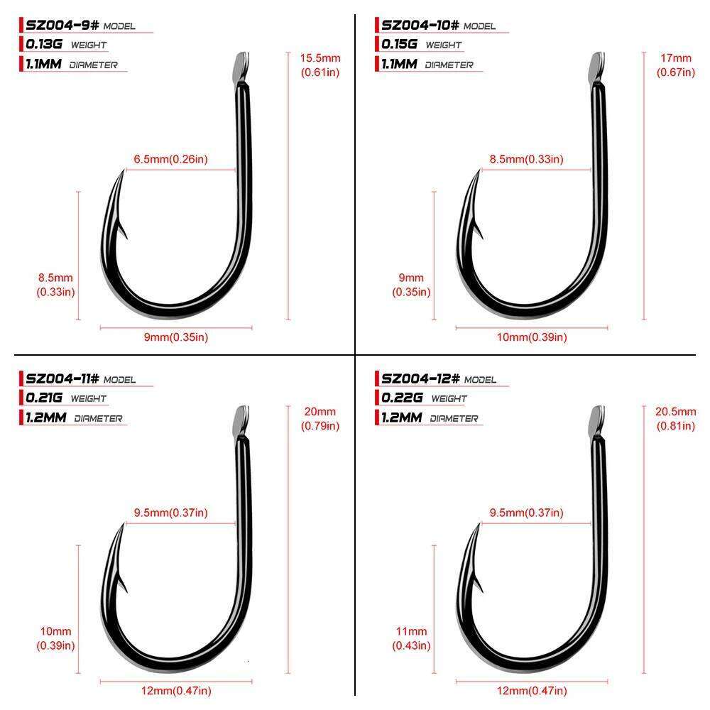 200pcs/lot 1#-15# Fishing Tackle Black Color Jig Big Treble Hooks SZ004 Single Hook Z260228